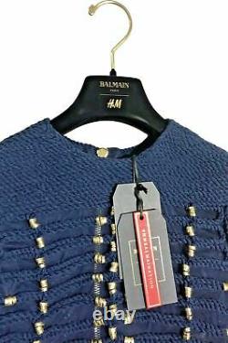 Balmain x H&M Rope Navy Blue Top Military Jacket Shirt Blouse Gold sizeEUR36 US6