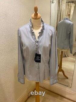 Bariloche Faura Blue OR Grey Stripe Frill Collar Blouse Shirt 3467414 2 Cols