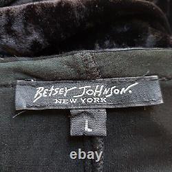 Betsey Johnson Vintage Top Large Black Crushed Velvet Stretch 35 Bust USA