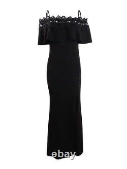Betsy & Adam Women's Lace-Trim Off-The-Shoulder Gown (6, Black)