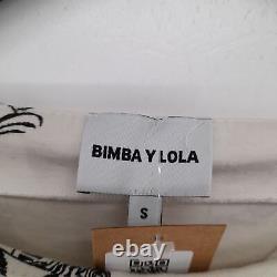 Bimba Y Lola Women's Top S Cream Graphic Viscose with Elastane Long Sleeve Basic