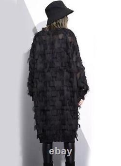 Black Urban Delicate Soft Long Edgy Overlay Loose Jumper Top Dress Shirt 8 10