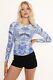 Blackmilk'rorschach Blue Sheer Long Sleeve Top' Size Large L Nwt