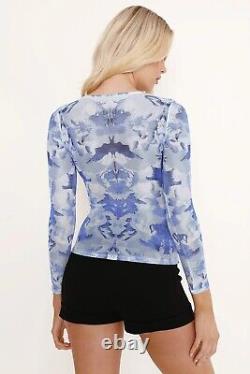 Blackmilk'RORSCHACH BLUE SHEER LONG SLEEVE TOP' Size Large L NWT