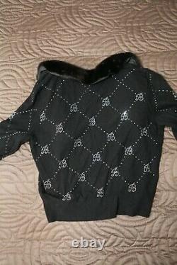 Blumarine Top / Sweater With Mink And Swarovski Crystals Size 40 Italian