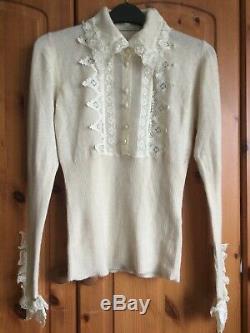 Blumarine ladies size 40 cashmere silk ivory cream lace long sleeve top jumper
