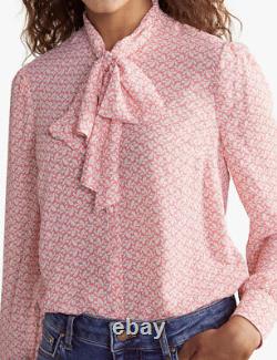 Boden Dora Tie Neck Blouse Size 6-8 Pink Pussy Bow Shirt Top ASO Royal Princess