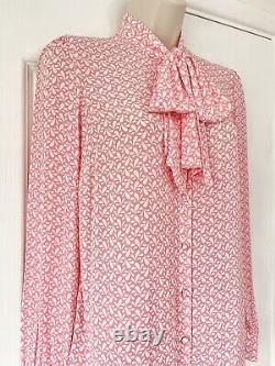 Boden Dora Tie Neck Blouse Size 6-8 Pink Pussy Bow Shirt Top ASO Royal Princess