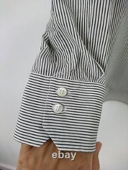 Brunello Cucinelli Monili Bead 100% Silk White Black Stripe Shirt SMALL BNWOT