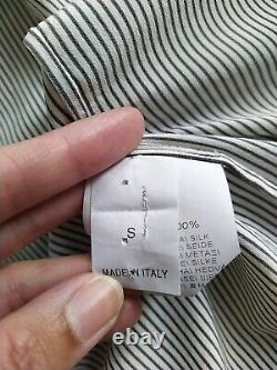 Brunello Cucinelli Monili Bead 100% Silk White Black Stripe Shirt SMALL BNWOT