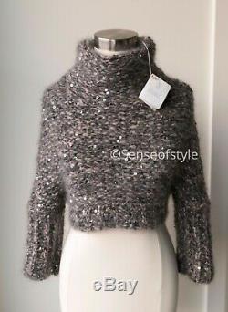 Brunello Cucinelli Sweater Top Cropped Knit Long sleeve Sequin designer size S