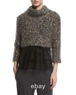 Brunello Cucinelli Sweater Top Cropped Knit Long sleeve Sequin designer size S