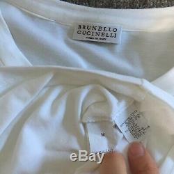 Brunello Cucinelli White Long Sleeve Tee Shirt Top With Monili M New