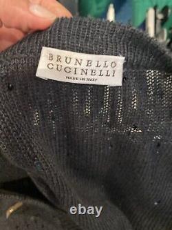 Brunello Cucinelli black sequins linen & silk blend top size UK10/US6