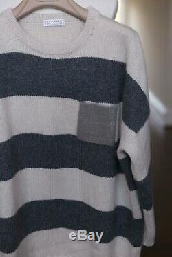 Brunello Cucinelli knit sweater top with monili pocket striped long sleeve L