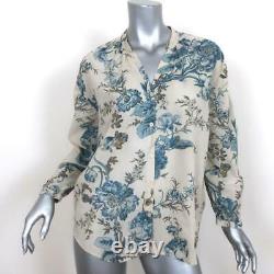 Bsbee Shirt Beige/Blue Floral Print Cotton Size Medium Long Sleeve Top NEW