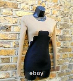 Burberry Prorsum Women's Black & Beige Stretch Fitted Long Sleeve Top Size UK 8