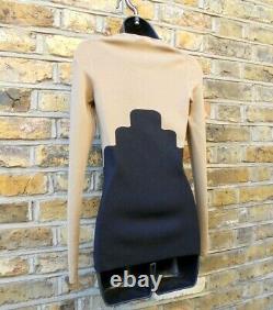 Burberry Prorsum Women's Black & Beige Stretch Fitted Long Sleeve Top Size UK 8
