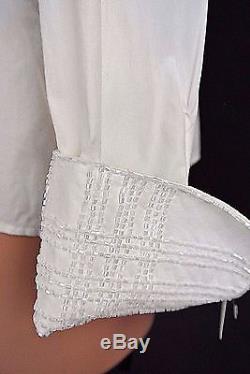 Burberry Women's Button Down Top 8 White Beaded Cotton Long Sleeves Blouse1008