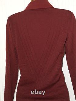 Burgundy Wolford Velvet MIX Long Sleeve Collar Jumper Blouse Top Size M New