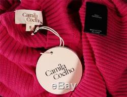 CAMILA COELHO Womens Fuchsia Pink Knit Puff-Long-Sleeve Top Sweater S NEW