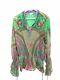 Camilla Franks Blouse Top Green Blue Pink Beaded Long Sleeve Lace Up Silk Rare