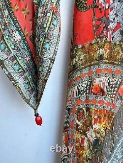 CAMILLA FRANKS Red Leopard Print Silk Embellished Robe Top Kaftan Jacket O/S