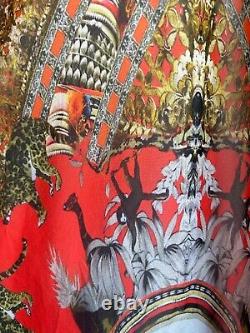 CAMILLA FRANKS Red Leopard Print Silk Embellished Robe Top Kaftan Jacket O/S