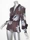 Carolina Herrera Womens Brown Chiffon Floral Long-sleeve Shirt Top Blouse 2/xs