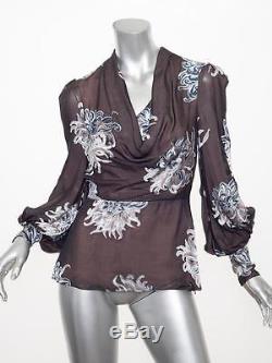 CAROLINA HERRERA Womens Brown Chiffon Floral Long-Sleeve Shirt Top Blouse 2/XS