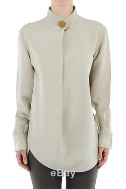 CELINE New Woman Beige 100 MULBERRY SILK Long Sleeve Blouse Tunic Top Size 38 FR