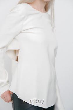 CELINE White Ivory Silk Crepe Long Sleeve Criss Cross Back Blouse Dress Top 36/4