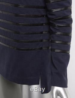 CELINE Womens Navy-Blue & Black Leather Striped Boatneck Long-Sleeve Shirt Top M