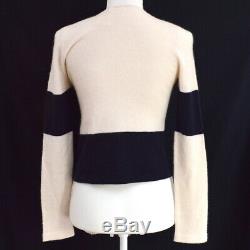 CHANEL 02P #38 V-Neck Long Sleeve Knit Tops Shirt Ivory Navy Authentic Y04112j
