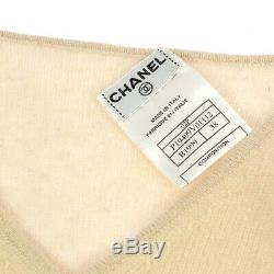 CHANEL 02P #38 V-Neck Long Sleeve Knit Tops Shirt Ivory Navy Authentic Y04112j