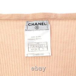 CHANEL 03A #34 Bow Charm CC Logos Button Long Sleeve Tops Beige Pink AK46196