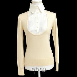 CHANEL 03C #38 CC Button Long Sleeve Knit Tops Shirt Ivory Authentic 01205