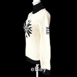 CHANEL 08A #38 Sport Line Round Neck Long Sleeve Knit Tops Shirt Ivory AK34157a