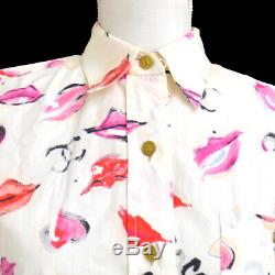 CHANEL #36 Lips Front Opening Long Sleeve Tops Shirt White Pink JT08963b