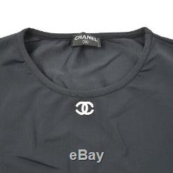 CHANEL #42 CC Logos Cropped Top Long Sleeve Tops Black Authentic Vintage GS02731
