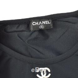 CHANEL #42 CC Logos Cropped Top Long Sleeve Tops Black Authentic Vintage GS02731