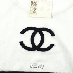 CHANEL 94P #40 CC Border Long Sleeve Tops Shirts Black White Authentic GS02545