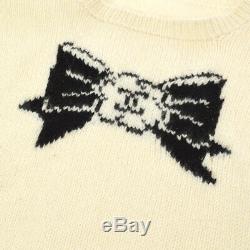 CHANEL 95A #38 CC Bow Charm Long Sleeve Knit Tops Black Ivory NR12992b