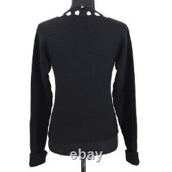 CHANEL 95A #40 Round Neck CC Logos Long Sleeve Knit Tops Black Cashmere 91460
