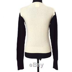 CHANEL 95A #42 CC Bow Charm Long Sleeve Knit Tops Black Ivory Authentic AK42698