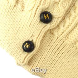 CHANEL 96A #42 CC Button Long Sleeves Knit Tops Cardigan Ivory A49058
