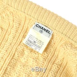 CHANEL 96A #42 CC Button Long Sleeves Knit Tops Cardigan Ivory A49058