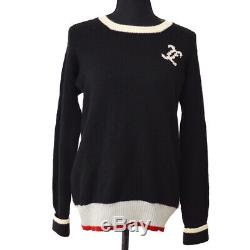 CHANEL 96A #48 Round Neck CC Logos Long Sleeve Knit Tops Black Cashmere GS02291e