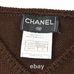 CHANEL 99A #36 V-Neck CC Logos Long Sleeve Knit Tops Brown Authentic 02113