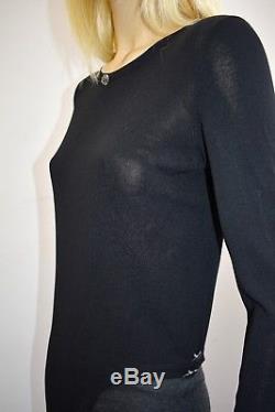 CHANEL Black Viscose Long Classic Fancy Long Sleeve Top Size 40/6 On Sale sy